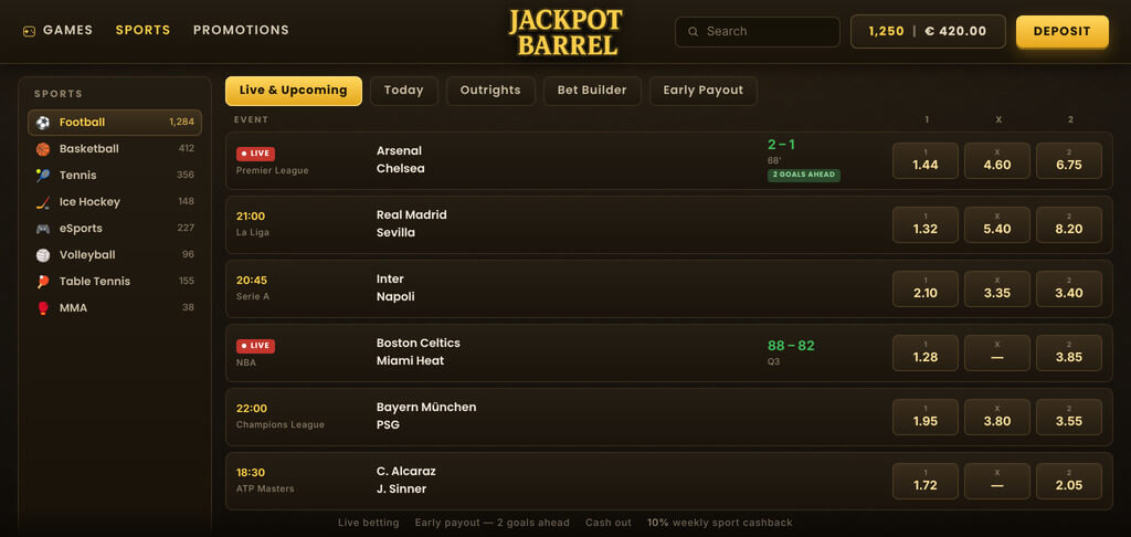 JackpotBarrel Casino Sport Betting