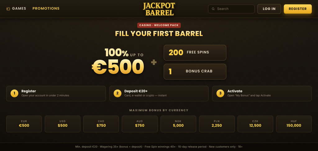 JackpotBarrel Casino Welcome Bonus