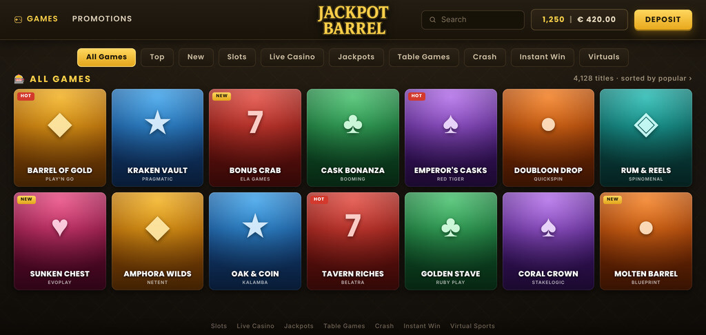 JackpotBarrel Casino Games