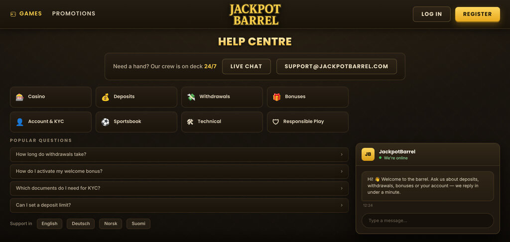 JackpotBarrel Casino Help Centre