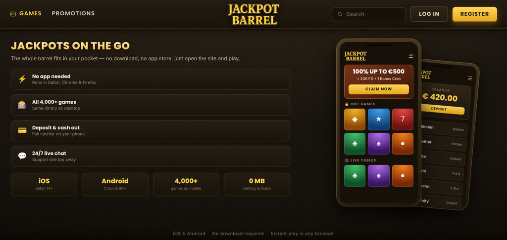 JackpotBarrel Casino Mobile