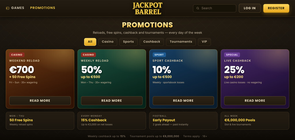JackpotBarrel Casino Promotions