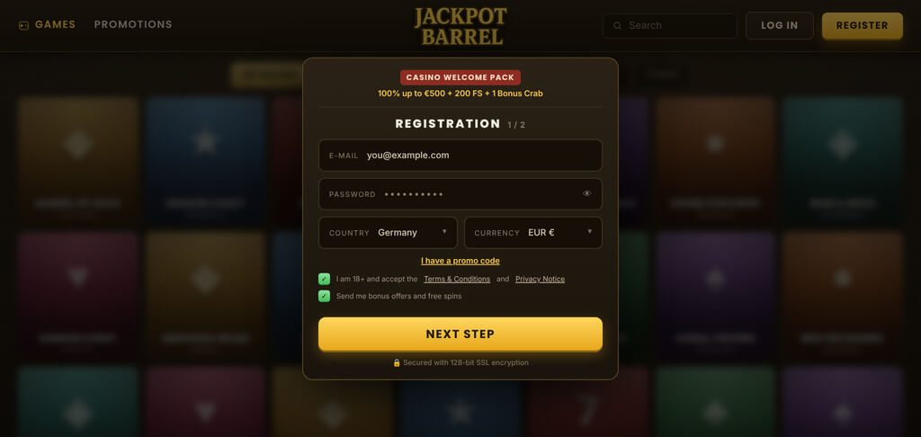 JackpotBarrel Casino Registration